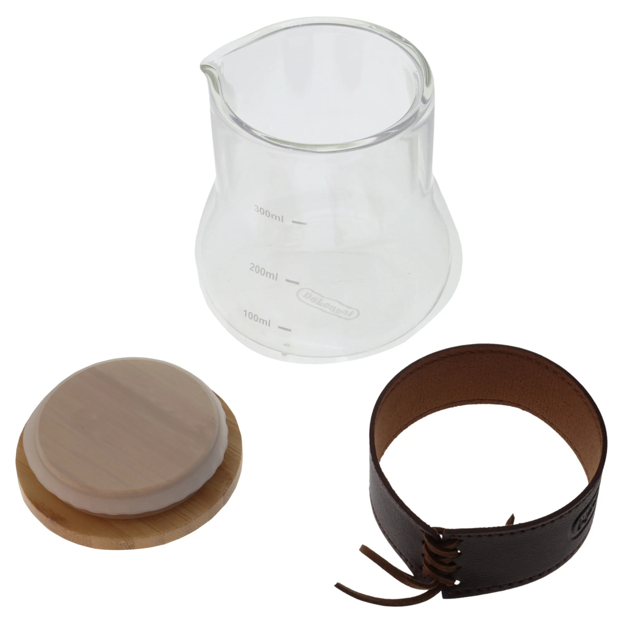 Delonghi caraffa vetro doppia parete 360ml coperchio bambù fascia finta pelle - Image 3