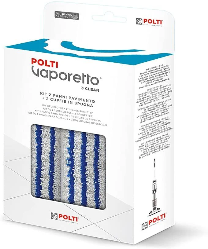 Polti kit 2 panni spazzola + 2 cuffie tessuti imbottiti scopa Vaporetto 3 Clean - Image 2