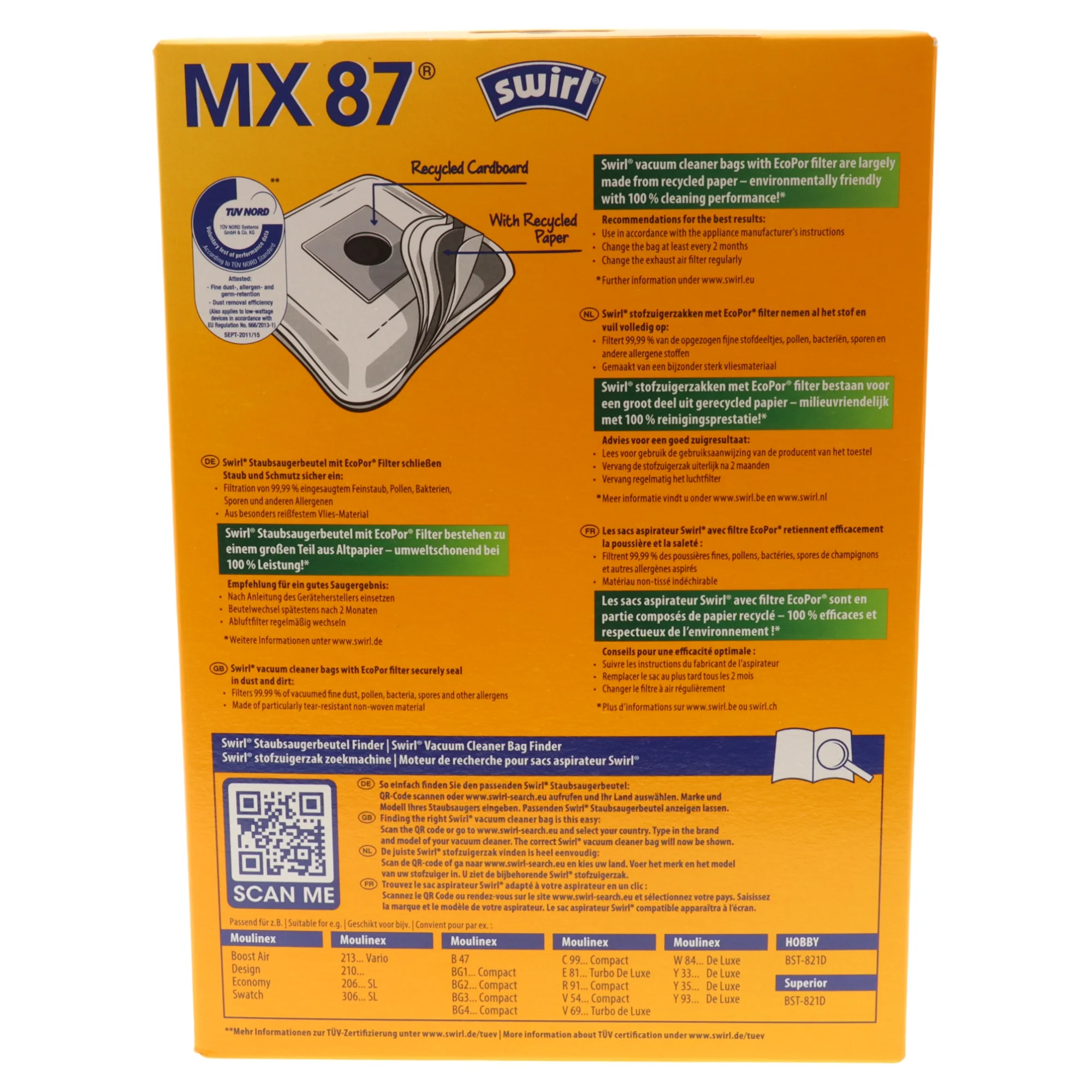 Swirl MX87 5x sacchi microfibra polvere per aspirapolvere Moulinex Boost Economy Compact Turbo - Image 5